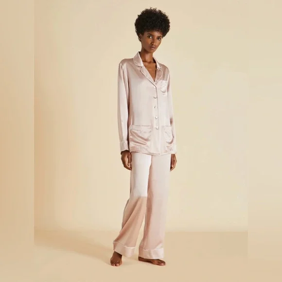 Olivia Von Halle Coco Oyster Black Pajama Set - Size 3 Medium US 8 - Picture 1 of 9